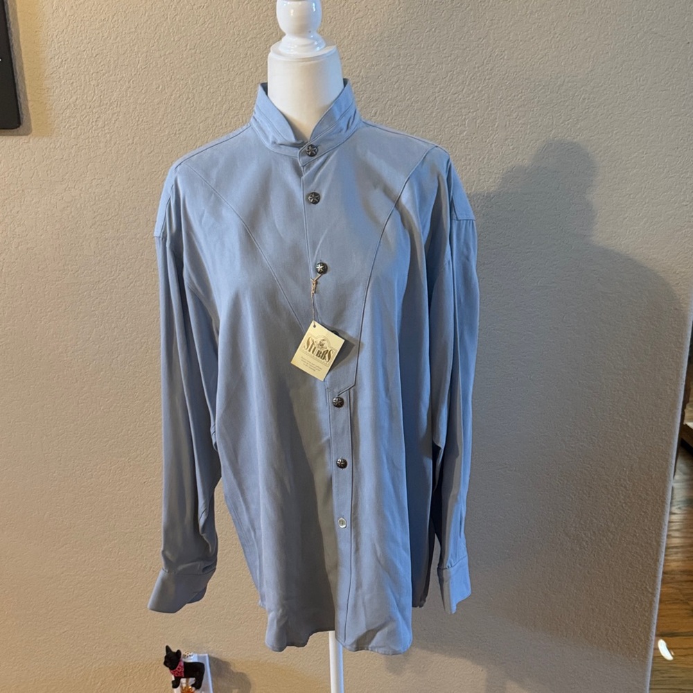 Stubbs Western Cowboy pale  Blue Button-Up Shirt banded collar sz l